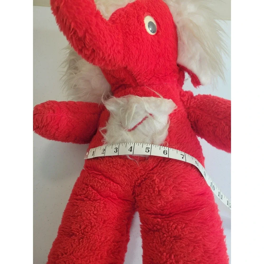 Vtg Carnival Elephant Plush Kitsch Stuffed Animal‎ Toy Red White 22in